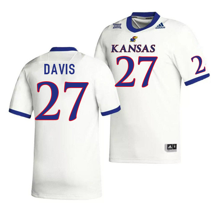 Men #27 Taylor Davis Kansas Jayhawks College Football Jerseys Stitched Sale-White - Click Image to Close